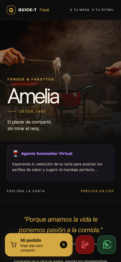 Menú interactivo digital de Amelia Fondue & Fagottos