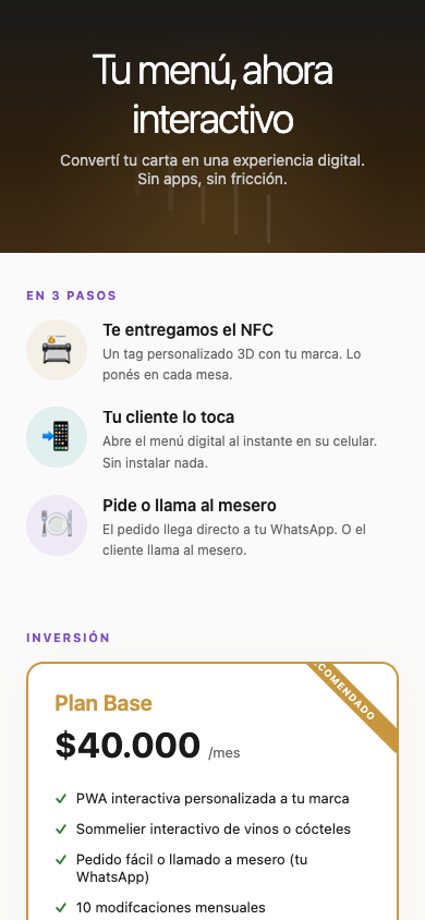 Landing de QUICK-T Food: Tu menú, ahora interactivo